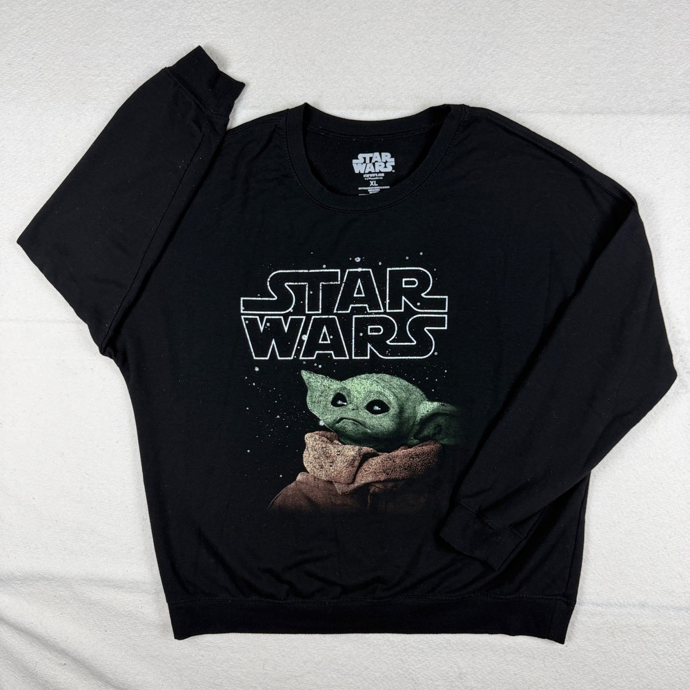 Star Wars Grogu Baby Yoda Sweatshirt Black Crewneck Graphic Pullover XL